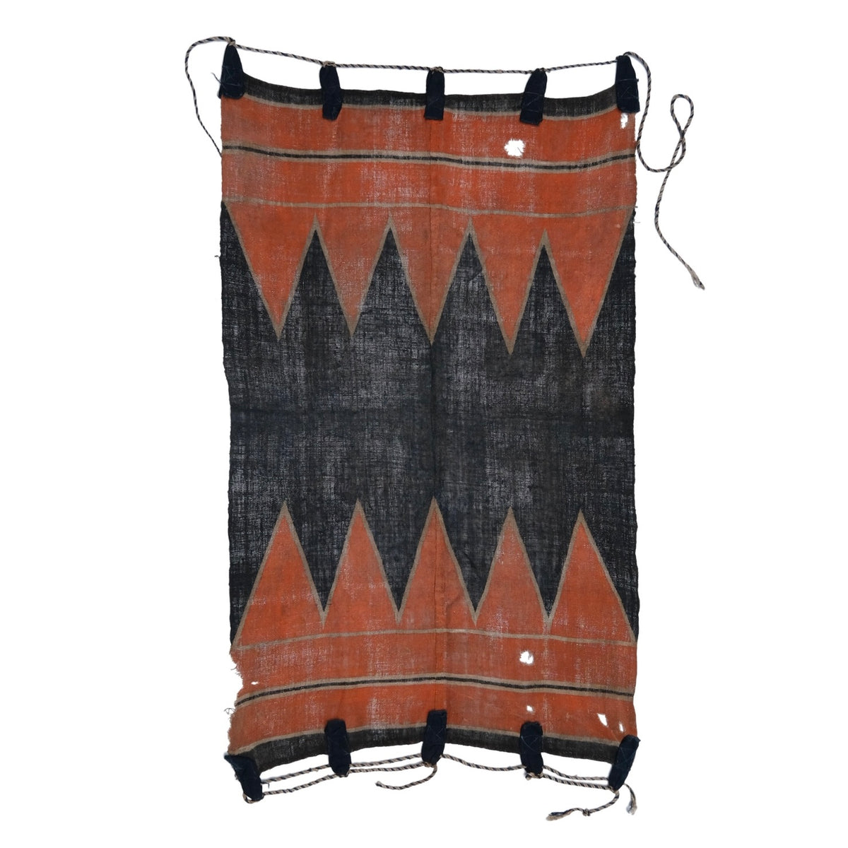 Indigo tsutsugaki horse wrap (umakake) with orange sawtooth design, view 1 of 7