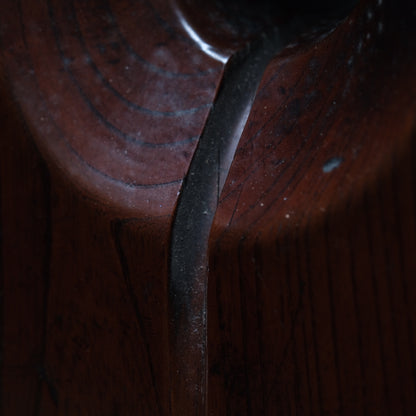 Large keyaki wood jizai hearth hook carved in a cloud form with near-black patina, view 10 of 13