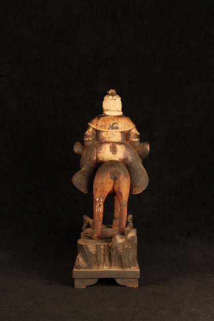 Fox ear loss detail on Edo period Japanese Inari carved wood figure