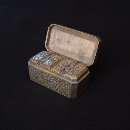 Maranao brass betel nut box engraved with silver-inlaid okir scrollwork, view 1 of 10