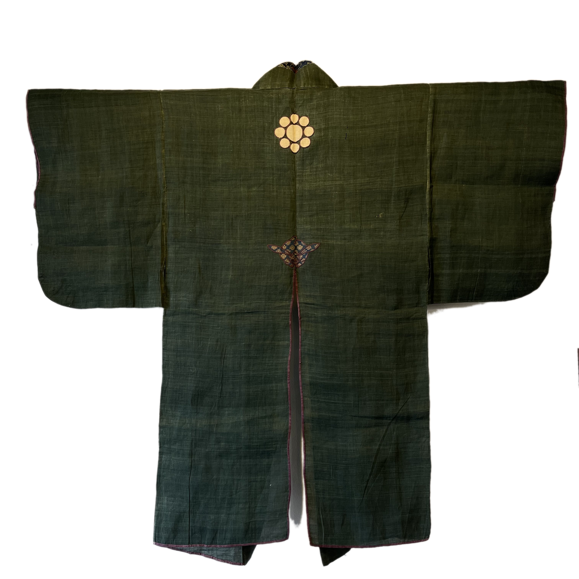 Early 19th century Japanese samurai haori jacket front with mon crest detail