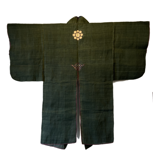 Early 19th century Japanese samurai haori jacket front with mon crest detail