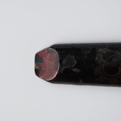 Ainu ikupasuy prayer stick in black lacquer painted with scrolling stems, red commas and gold rosettes, view 4 of 12