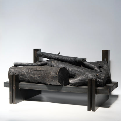 Fireplace grate and bronze logs decorative set overview