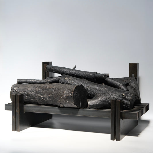 Fireplace grate and bronze logs decorative set overview