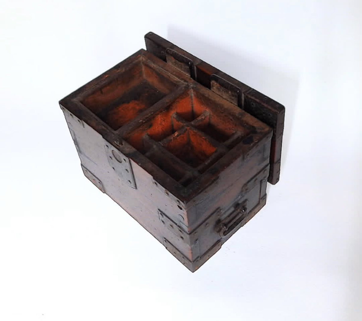 Meiji period Japanese stamp box interior view showing latticed compartment