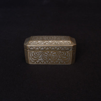 Maranao brass betel nut box engraved with silver-inlaid okir scrollwork, view 2 of 10
