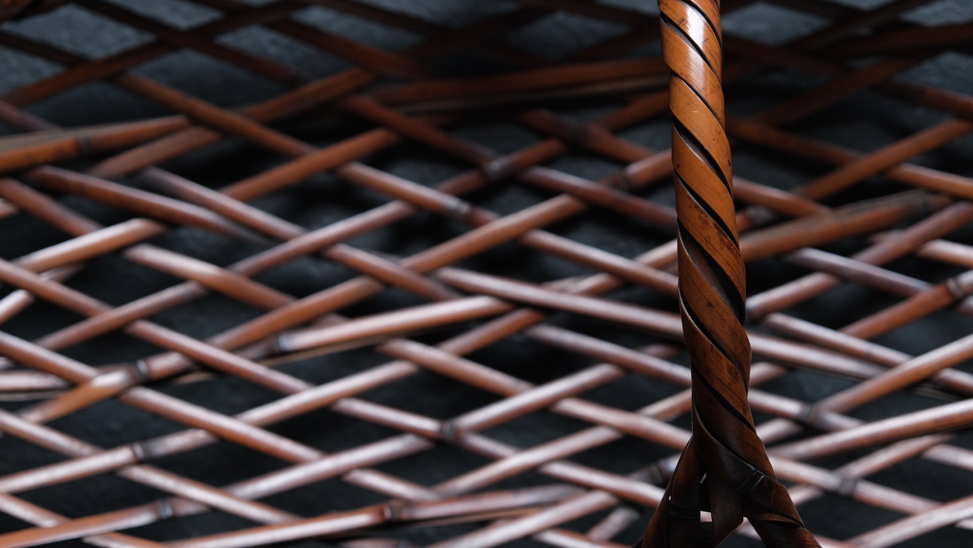 Full view of signed early-mid 20th century Japanese elliptical madake basket
