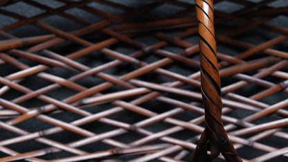 Full view of signed early-mid 20th century Japanese elliptical madake basket