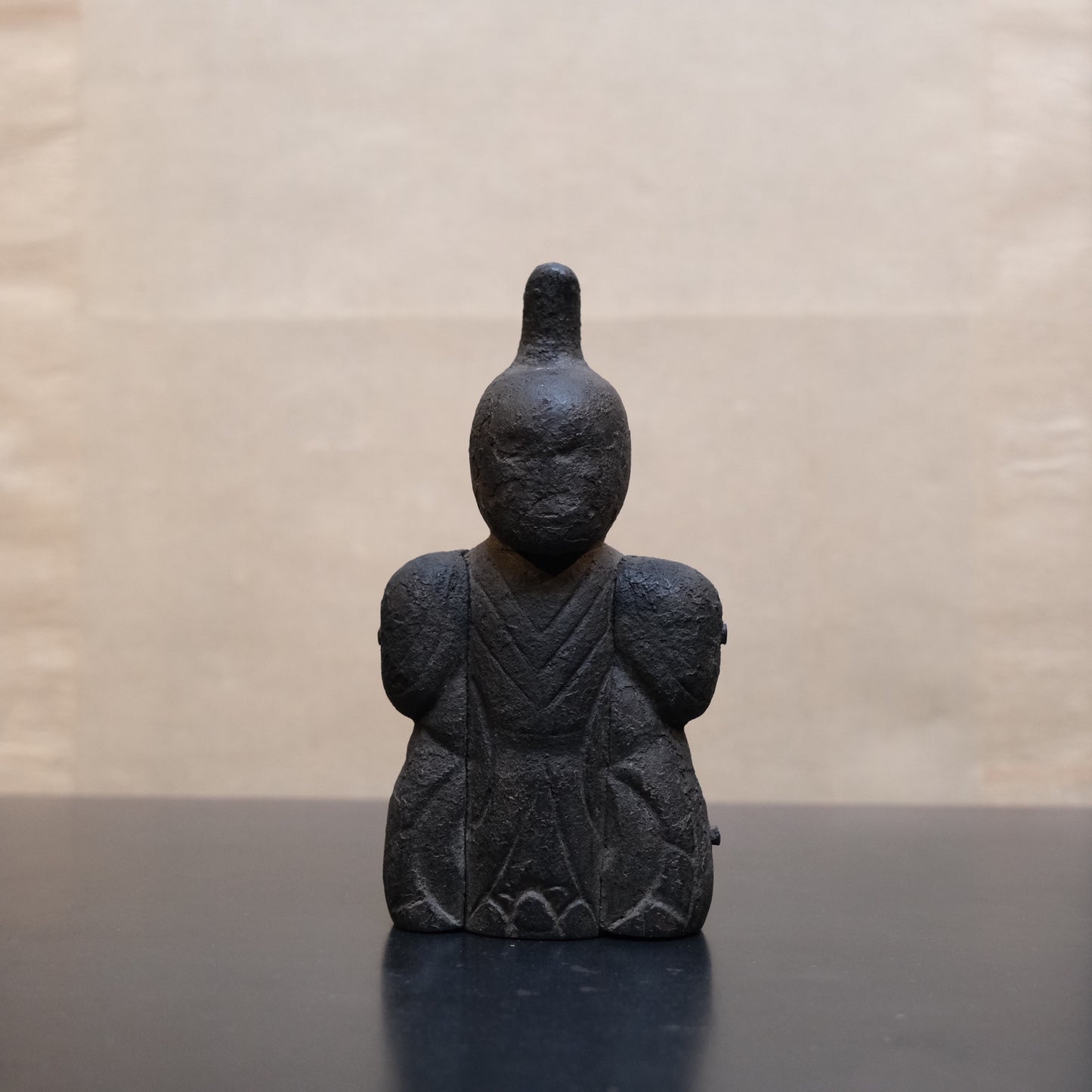 Japanese shinzo sacred Shinto deity figure, carved wood with painted detail