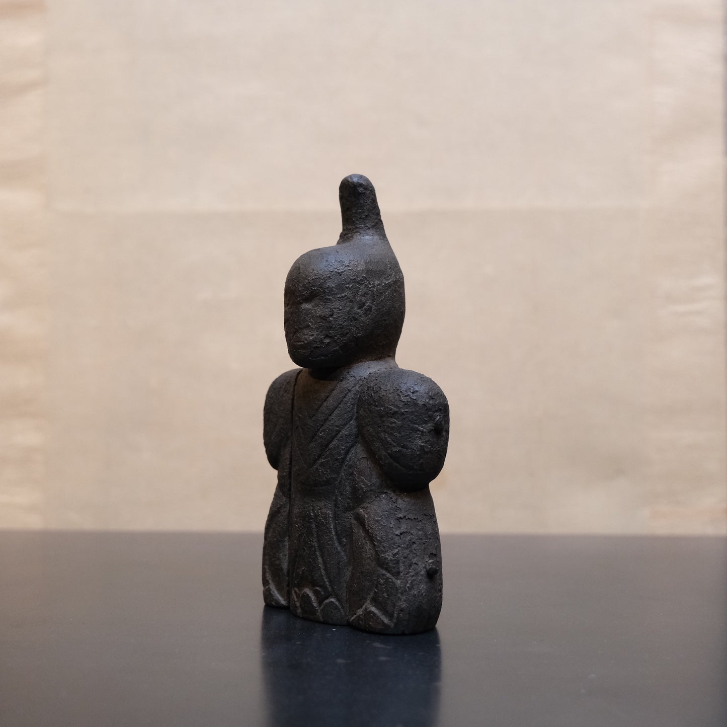 Close-up of exceptional patina on Edo period Hachiman god shinzo carving