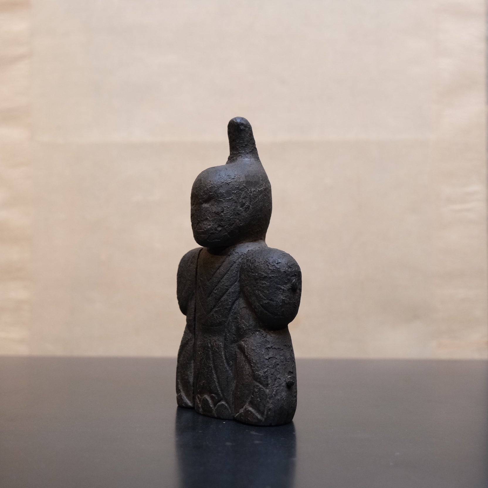 Close-up of exceptional patina on Edo period Hachiman god shinzo carving