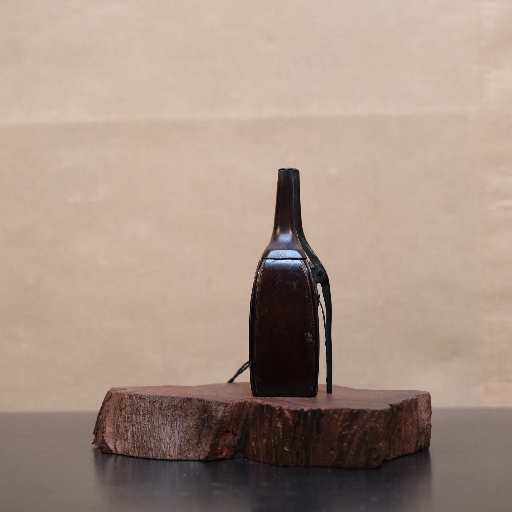 Alternate angle of 18-19th century Japanese wooden gunpowder flask