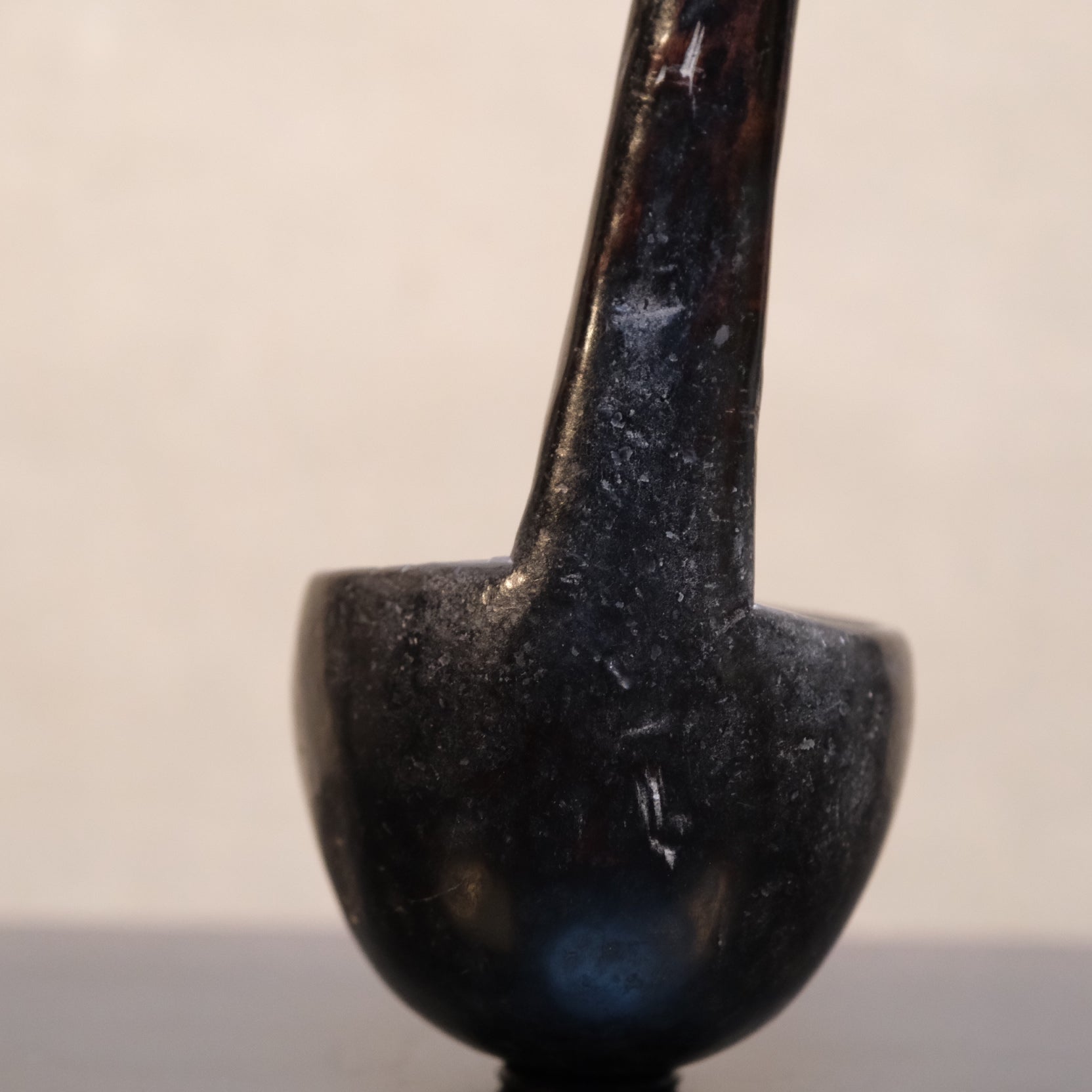 Full length view of old Philippine folk carved wood spoon, 10 inches