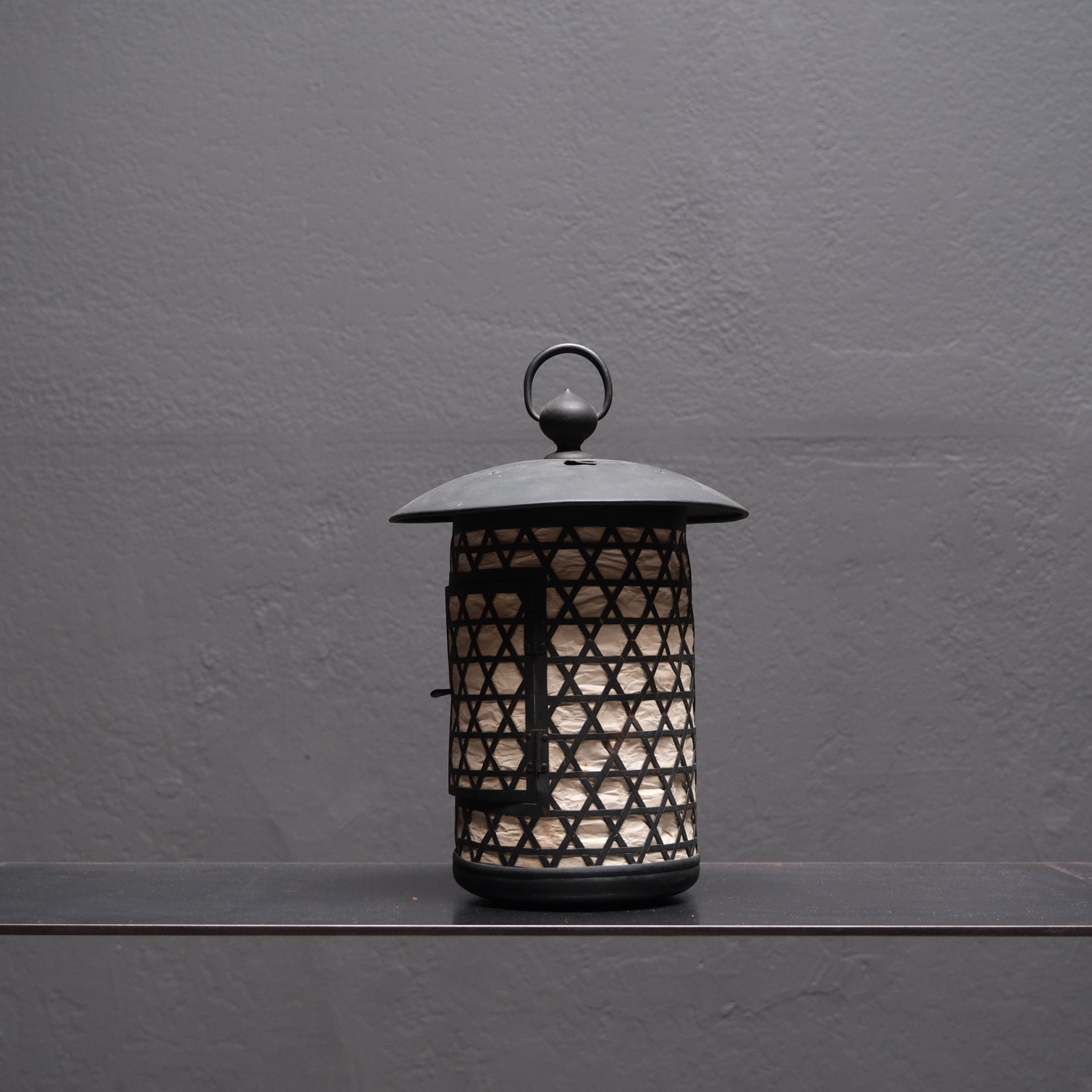 Close-up of hexagonal lattice side construction on Japanese hanging lantern