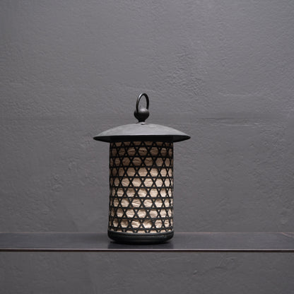 Detail of hidden venting beneath rim on Japanese hexagonal lattice lantern
