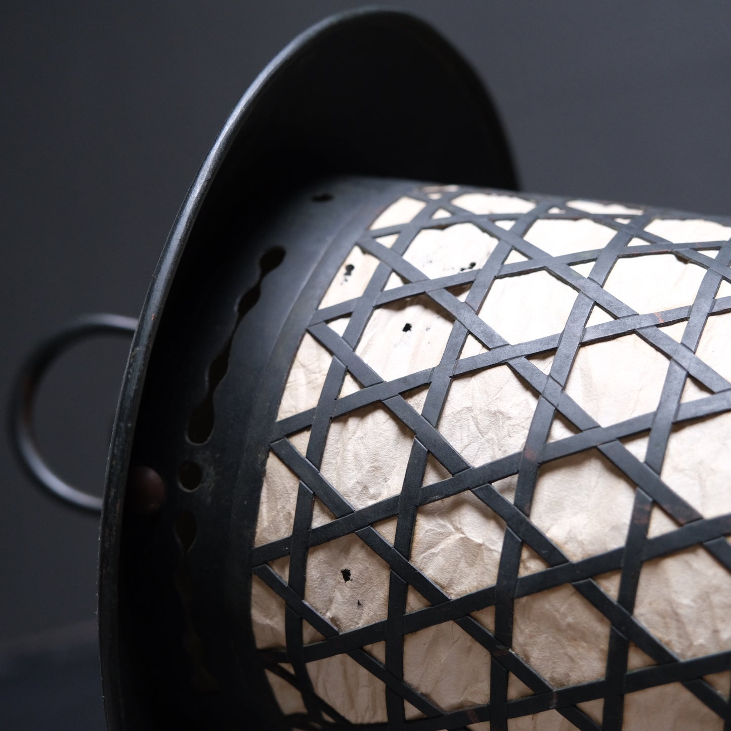 Well-preserved paper panels on Japanese hexagonal lattice hanging lantern