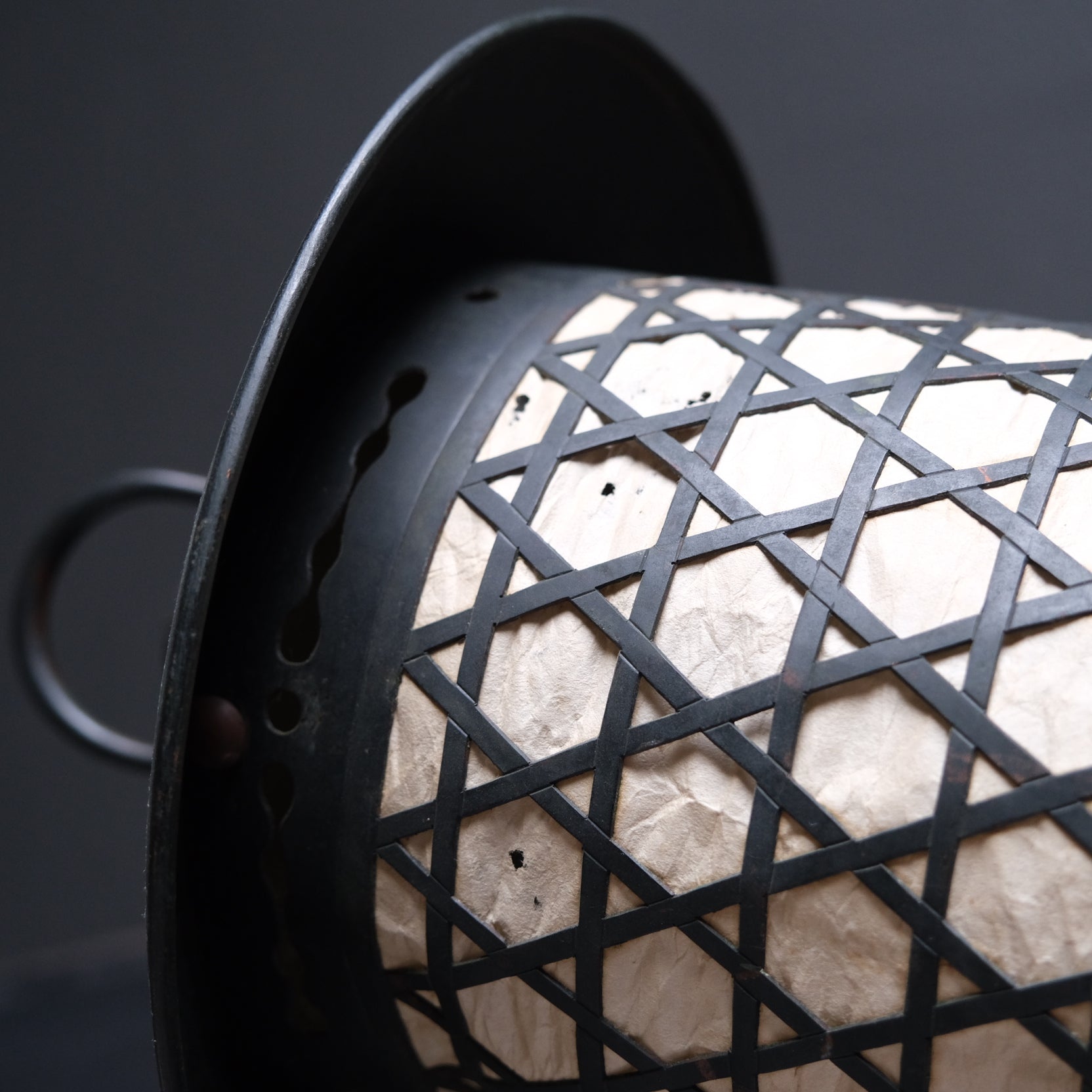 Well-preserved paper panels on Japanese hexagonal lattice hanging lantern