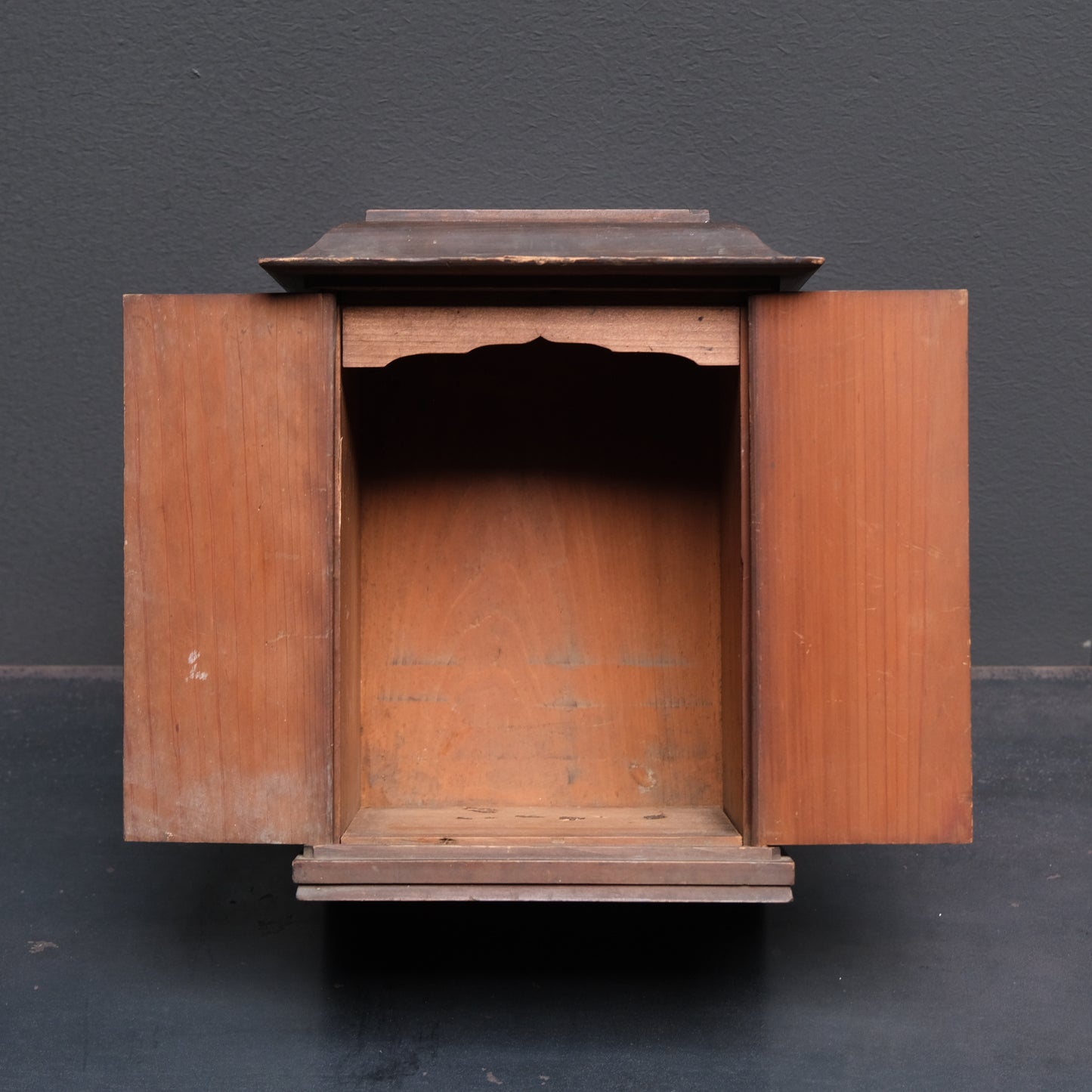Side profile of Japanese kamidana Shinto household shrine construction
