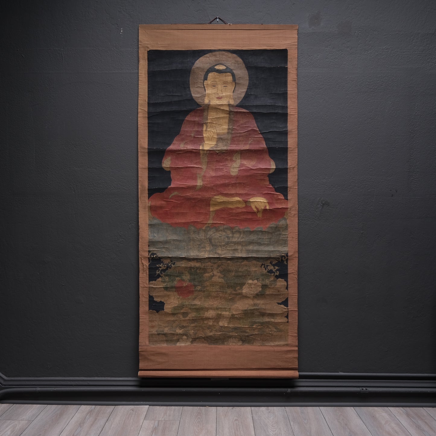 18-19th century Korean Buddha painting detail showing Vitarka mudra hand gesture