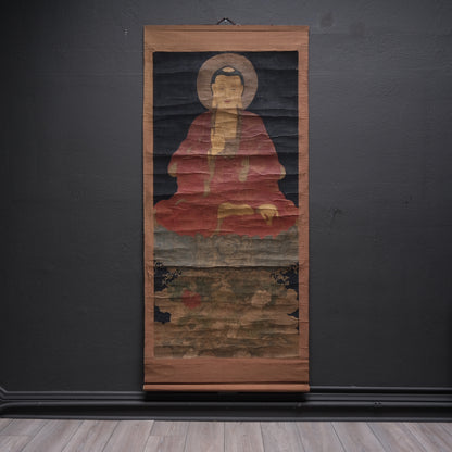 18-19th century Korean Buddha painting detail showing Vitarka mudra hand gesture