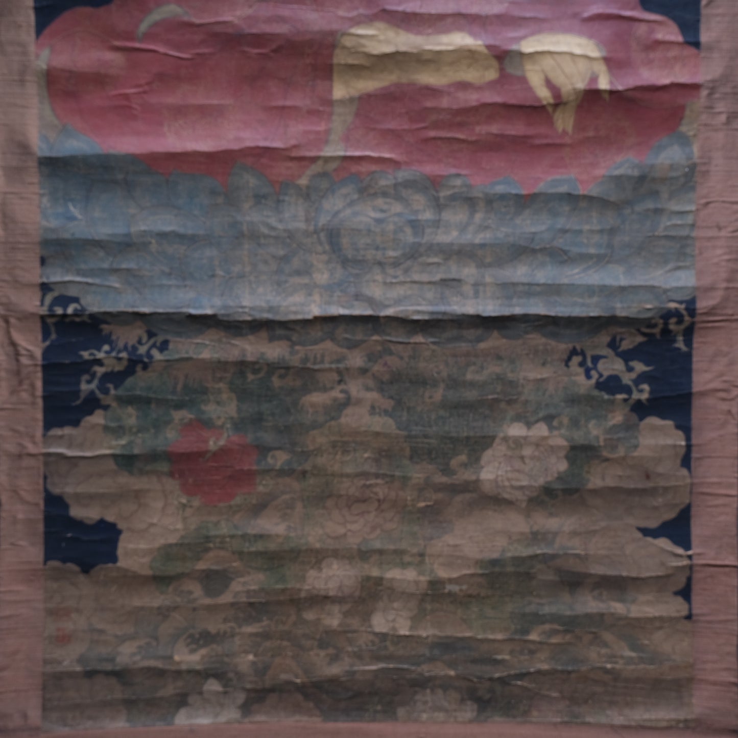 Floral motif border detail on Korean hanging scroll Buddha painting