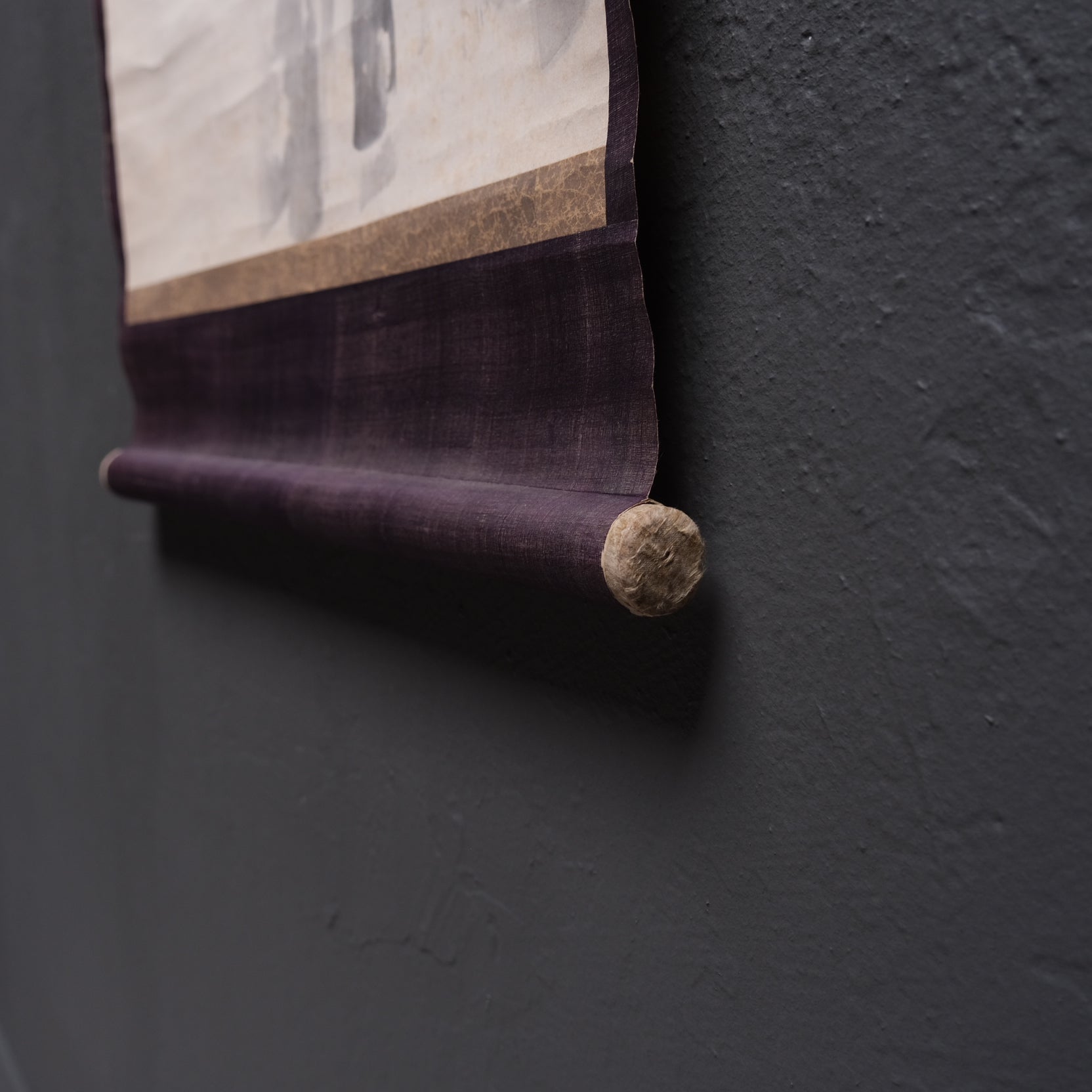 Close-up of ink brushwork on Japanese hanging scroll painting