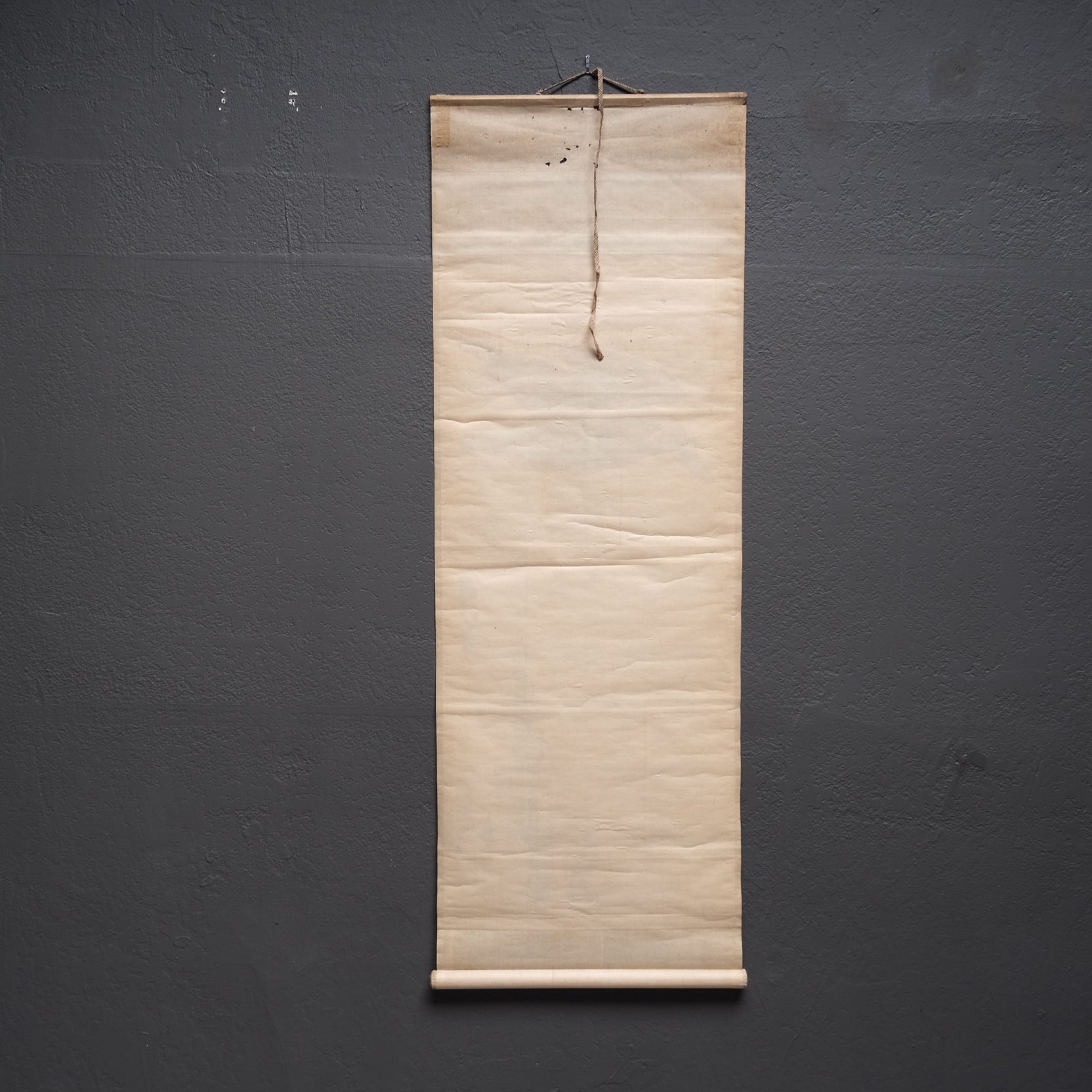 Full view of Japanese hanging scroll mounted and displayed