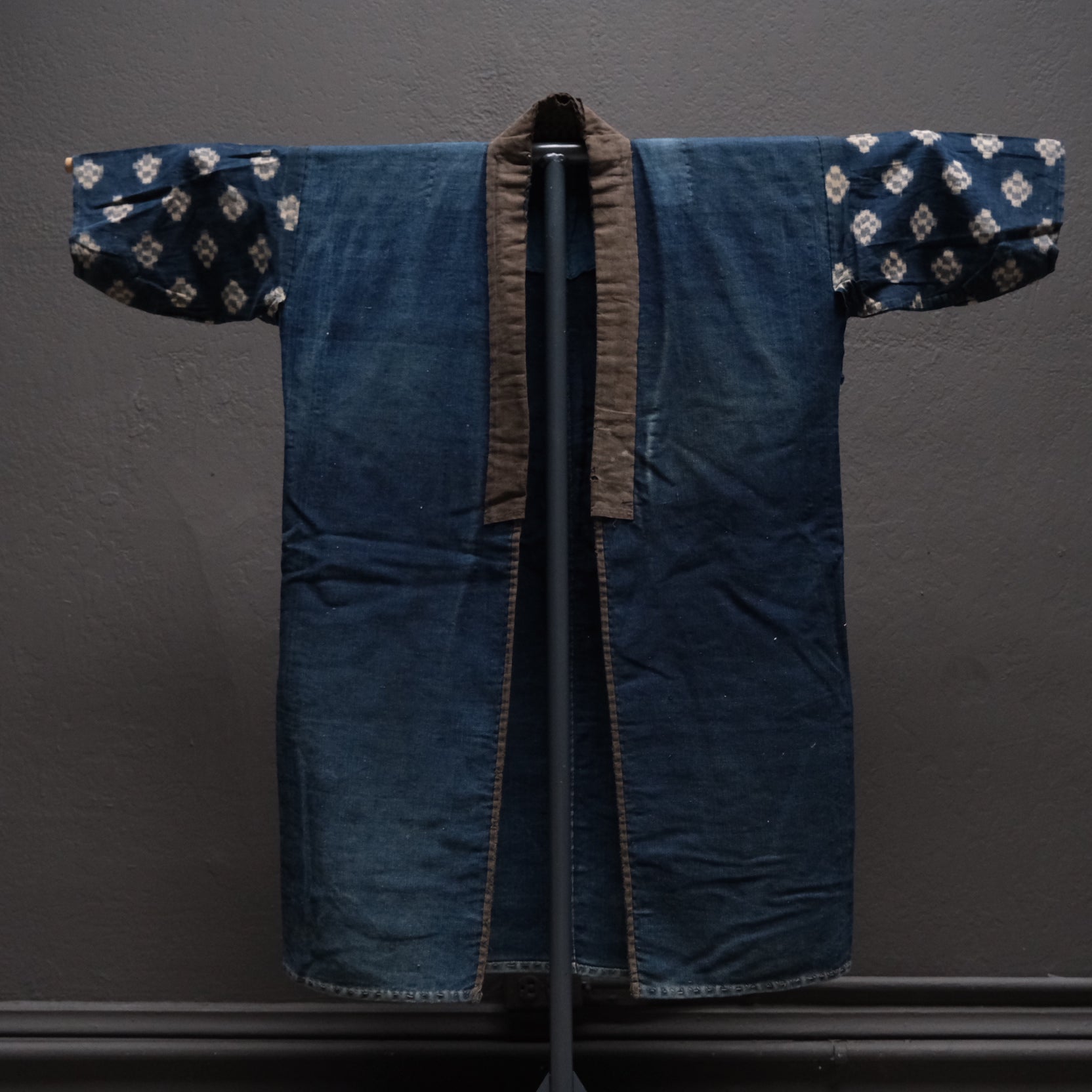 Japanese noragi work jacket, patched indigo cotton with repairs