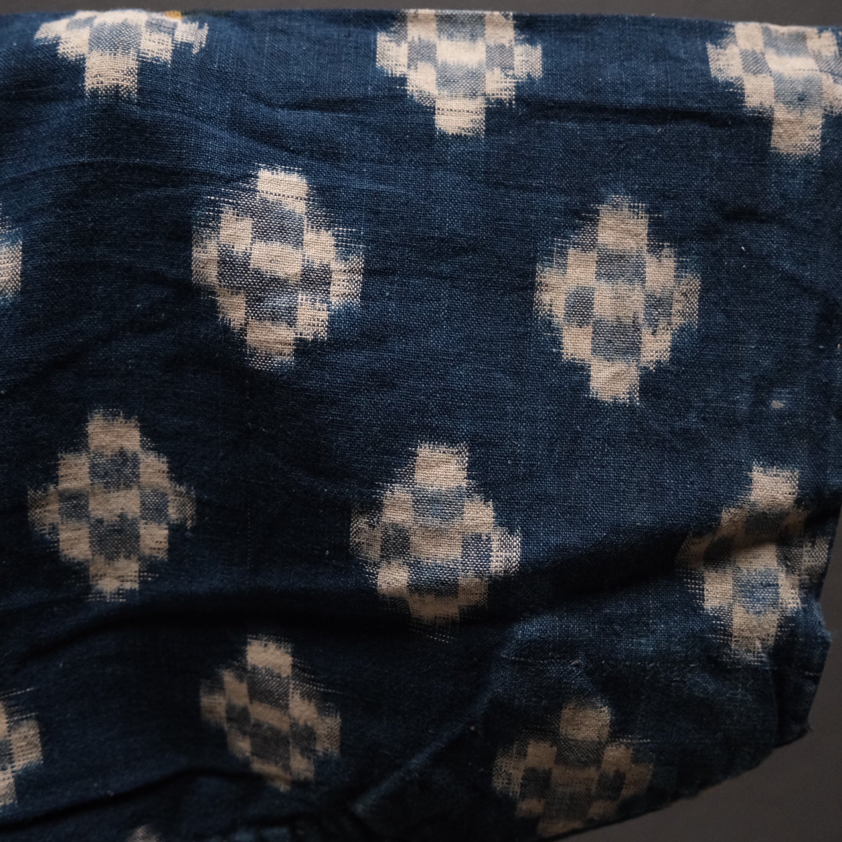 Detail of patched cloth collage on Japanese indigo noragi work jacket