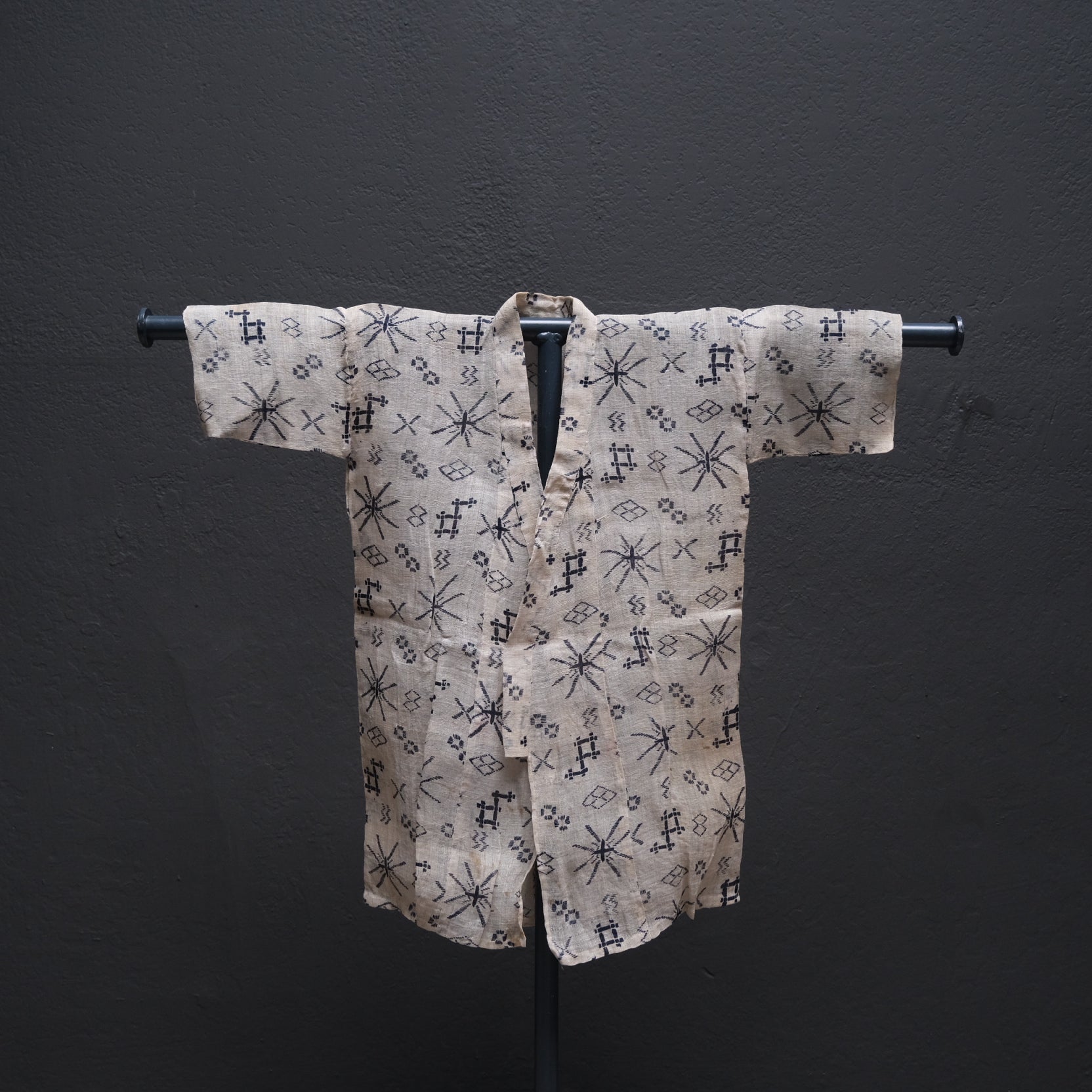 Japanese child's kimono with hand-dyed pattern, small cotton garment