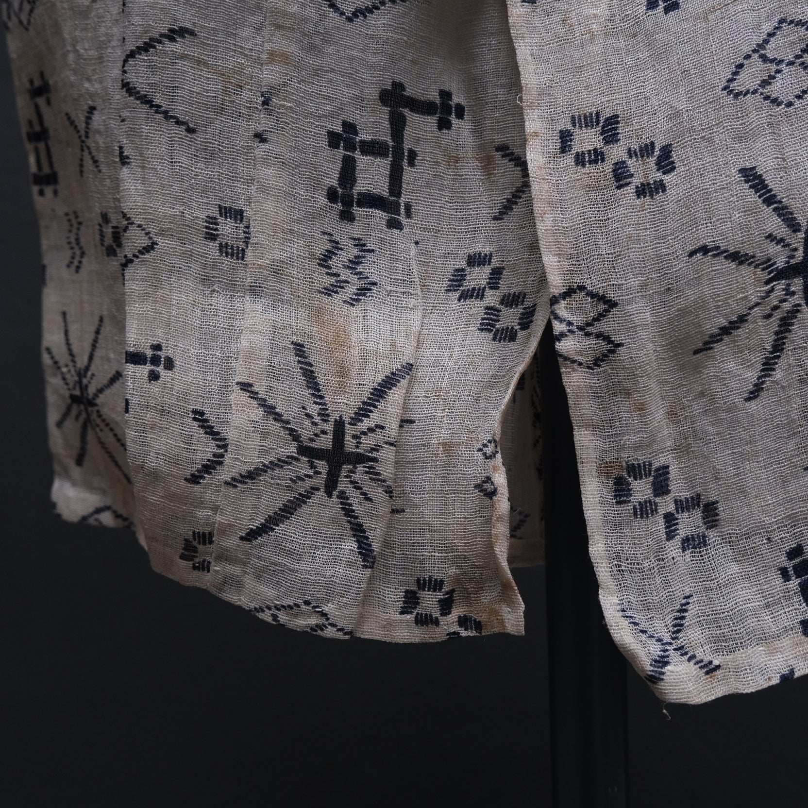 Detail of lightweight ramie fabric texture on Japanese child's summer kimono
