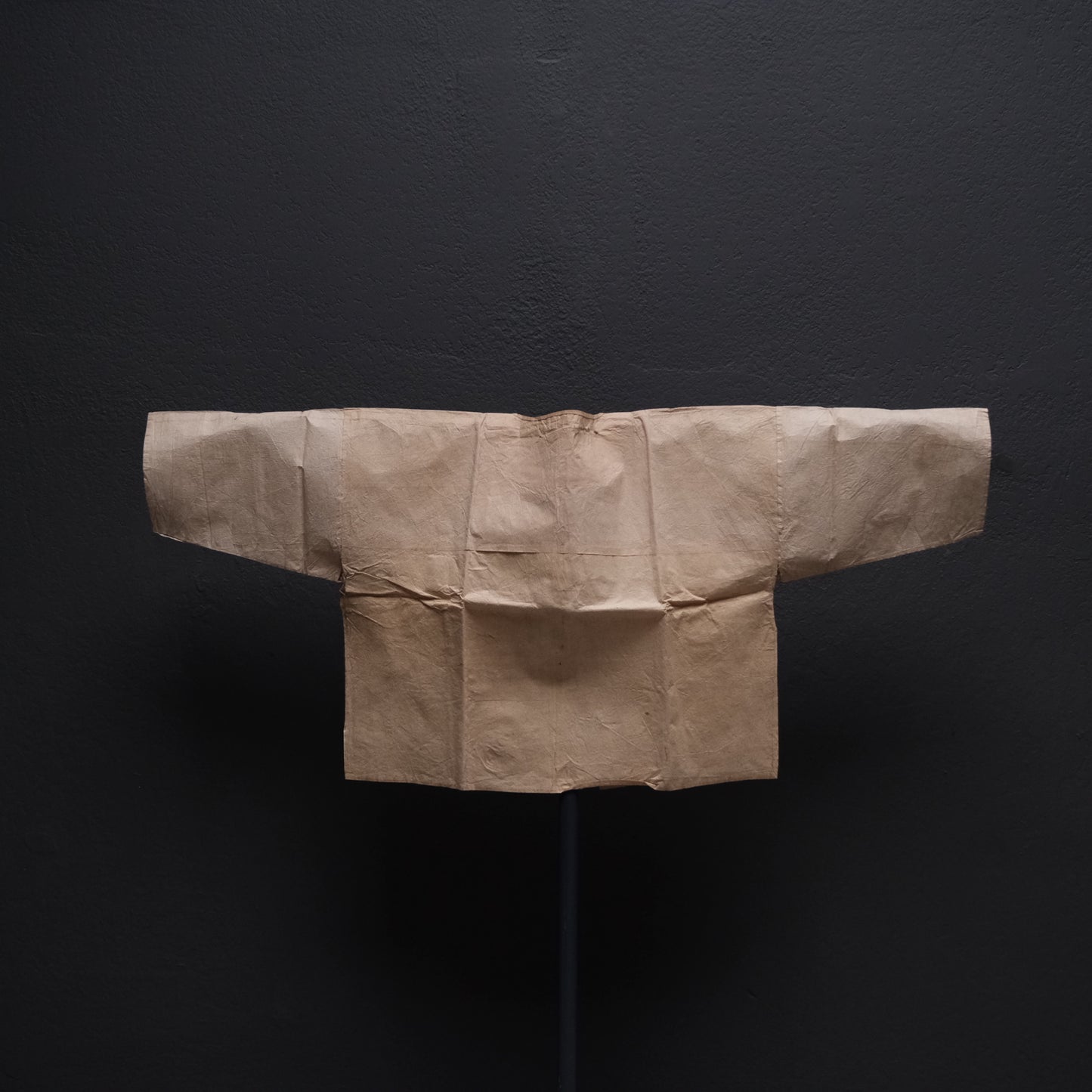 Edo period Japanese kamiko paper undershirt side view showing off-white washi