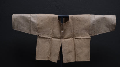 Close-up of bast fiber neck reinforcement on Japanese kamiko paper garment