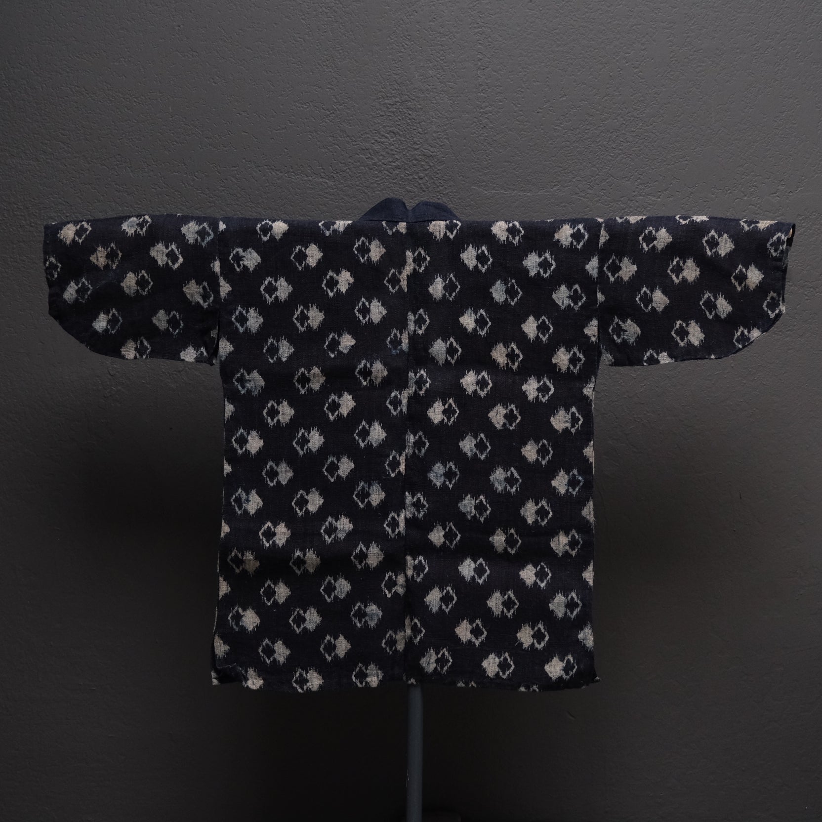 Japanese double ikat woven robe close-up of geometric pattern