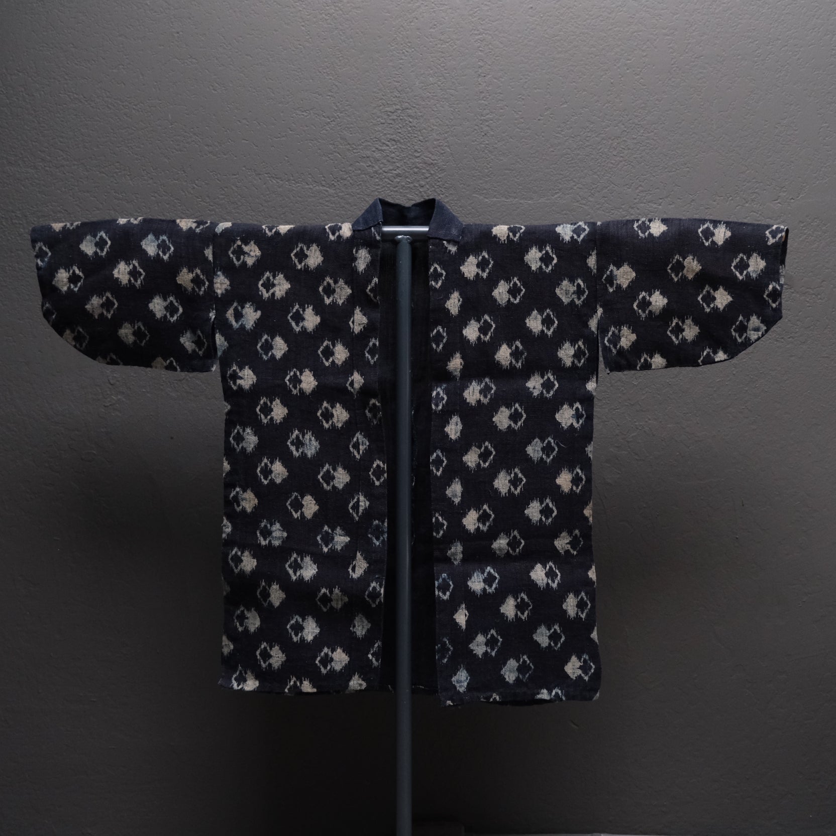 Japanese double ikat woven robe with geometric pattern, Okinawan tradition