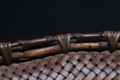 Detail of twill weave transition on inner sides of fine bamboo flat basket