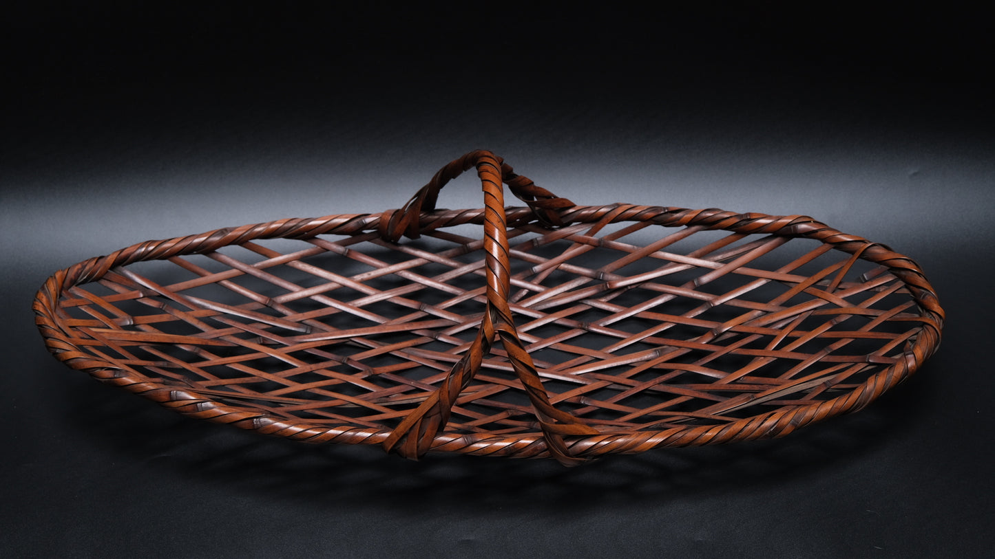 Overhead handle construction on early-mid 20th century signed madake basket