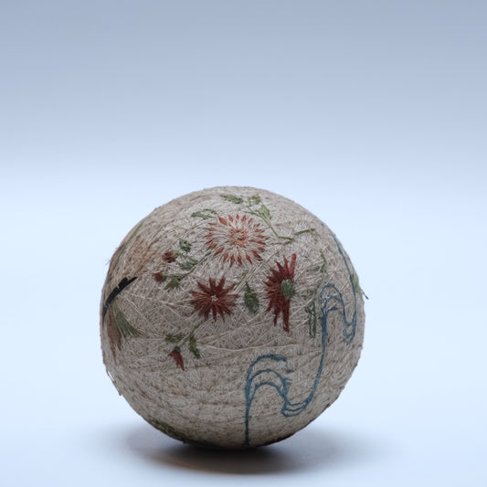 Japanese temari ball, hand-wound silk thread with geometric embroidered pattern
