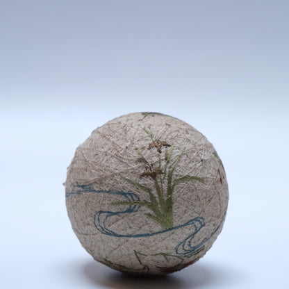 Alternate angle of 19th century Japanese temari ball, 3.5-inch diameter