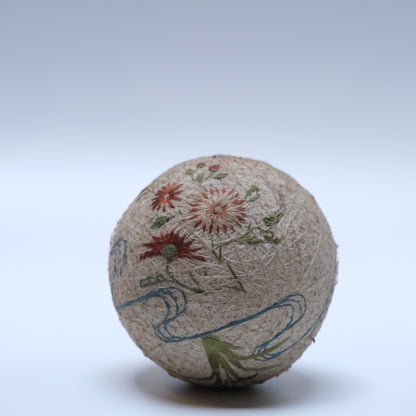 Full view of Meiji era Japanese temari ball over lacquered paper core