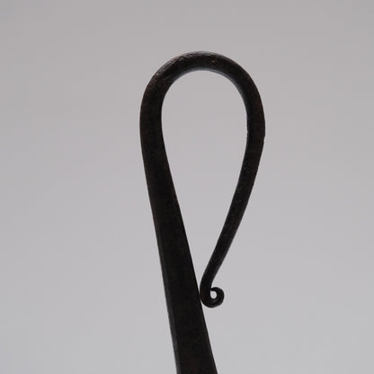Side view of Japanese forged iron chrysanthemum tansu lock, 12.5-inch height