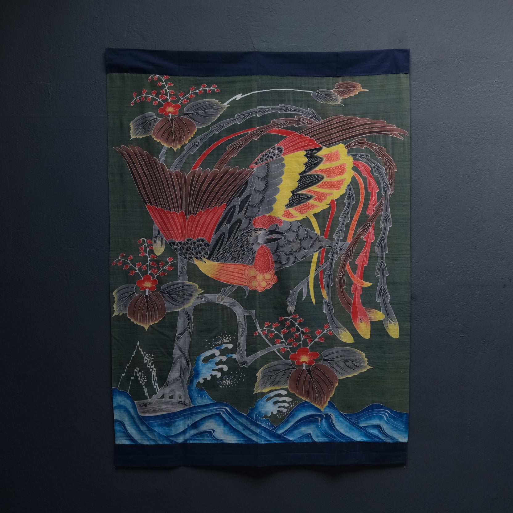Japanese futonji futon cover with large-scale indigo dye pattern