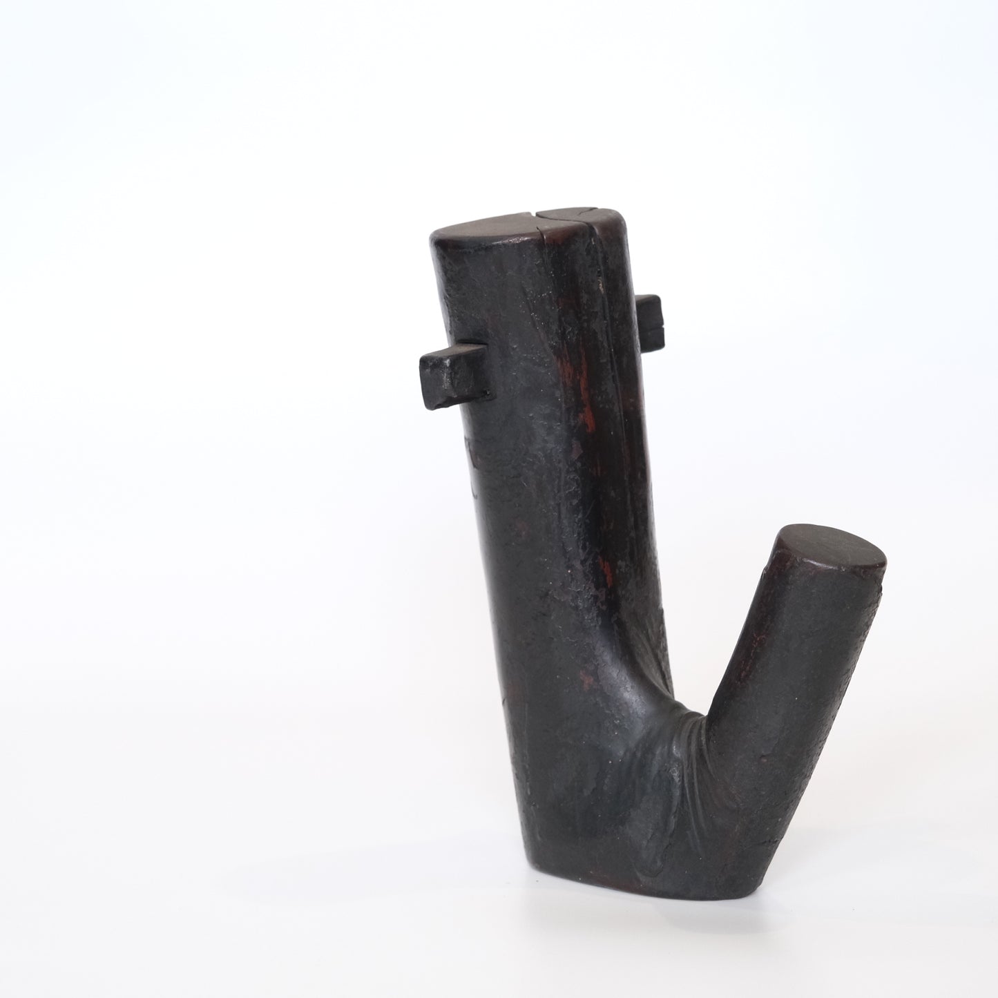 Detail of irori hearth fire patina on Japanese keyaki zelkova jizai hook