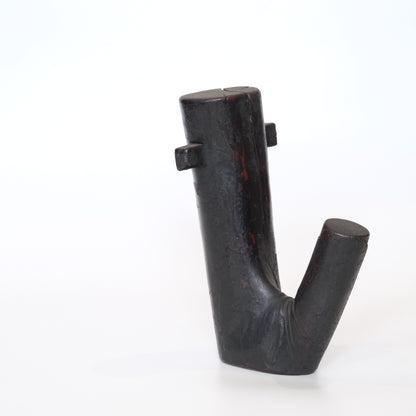 Detail of irori hearth fire patina on Japanese keyaki zelkova jizai hook