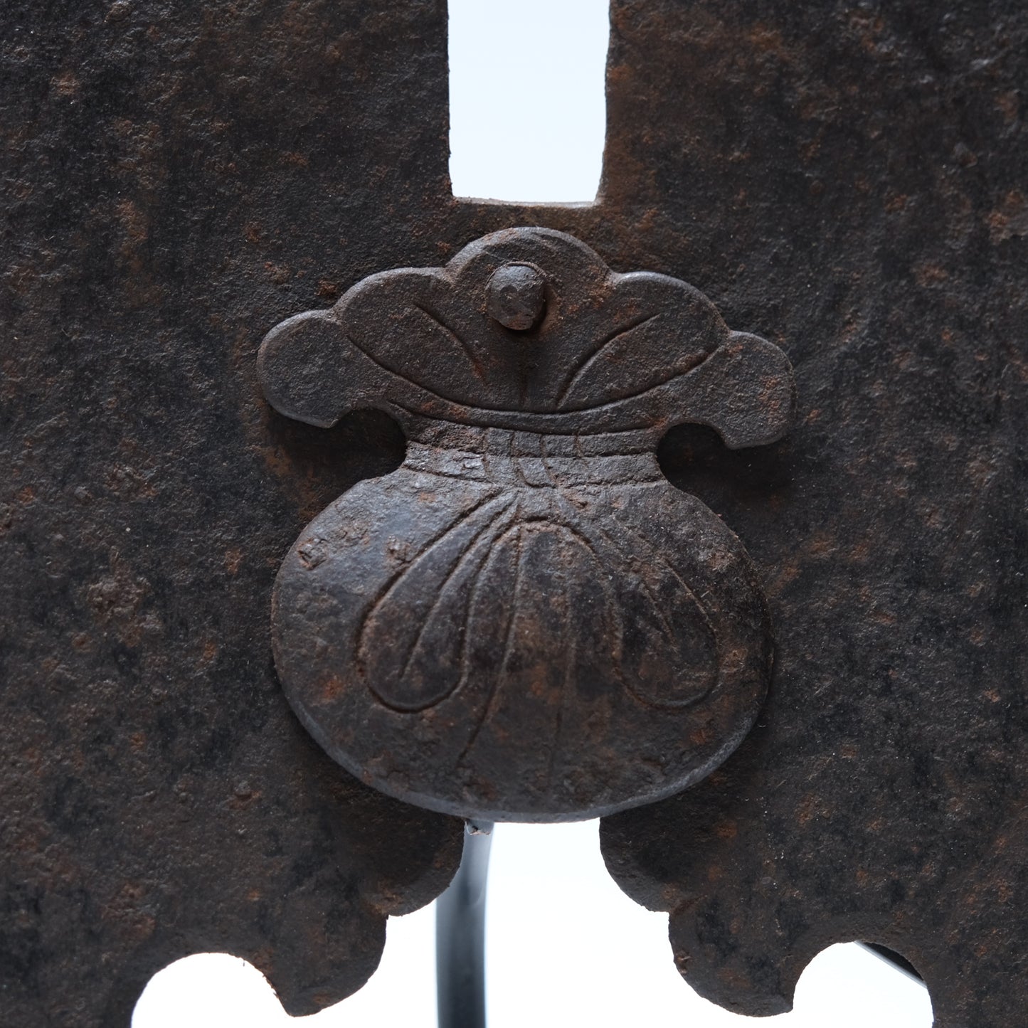 Iron kura lock plate with Daikoku treasure-bag keyhole cover, 18c. Japan — alternate view 3 of 5