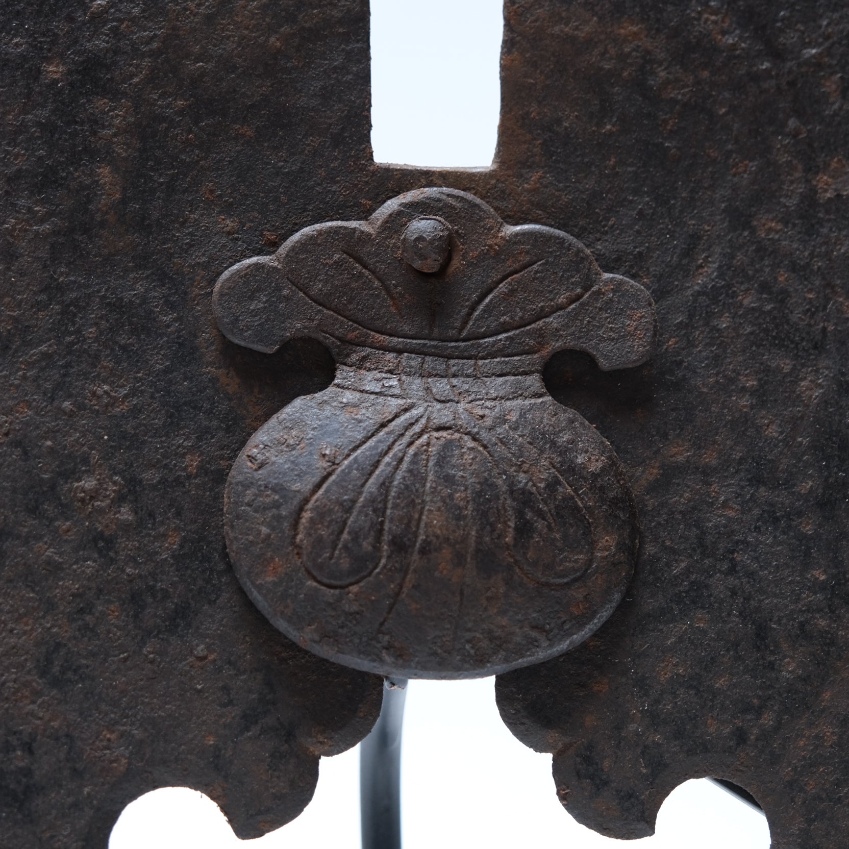 Iron kura lock plate with Daikoku treasure-bag keyhole cover, 18c. Japan — alternate view 3 of 5