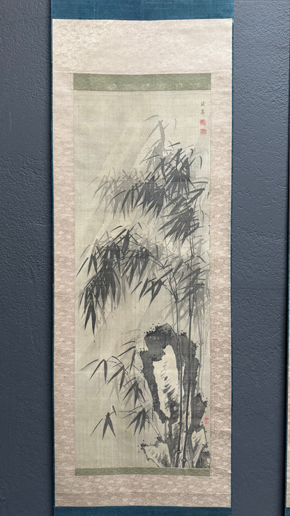 Taisho period Three Friends of Winter scroll showing pine tree panel