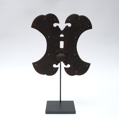 Lock Plate — wrought iron kura lock plate with Daikoku treasure-bag keyhole cover, 18c. Japan