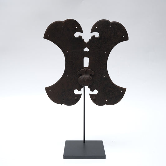 Lock Plate — wrought iron kura lock plate with Daikoku treasure-bag keyhole cover, 18c. Japan